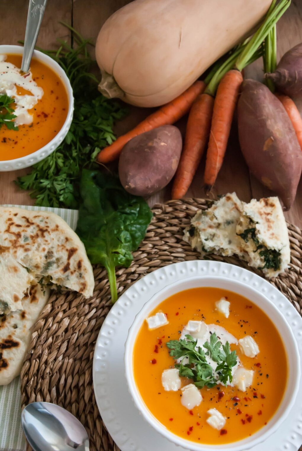 Velouté de courge butternut, patate douce et carotte - Cook and Goûte